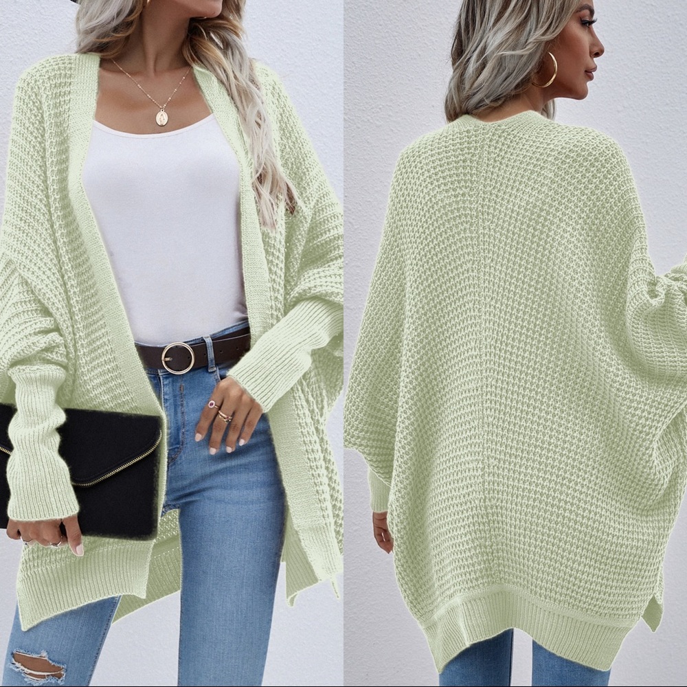 Bat Sleeves Loose Fit Cardigan Light Lime - Picture 1 of 6